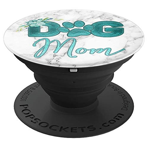 Teal Floral Dog Paw Print on White Gray Marbled Look PopSockets Grip and Stand for Phones and Tablets