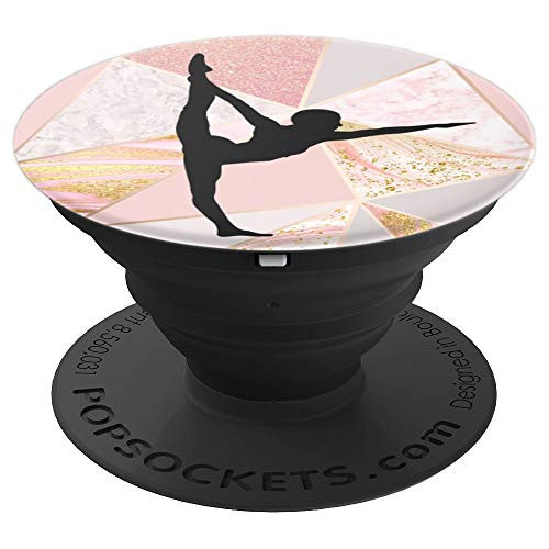 Gymnastic Girl Rose Gold Marble Elegant Black Silhouette PopSockets Grip and Stand for Phones and Tablets