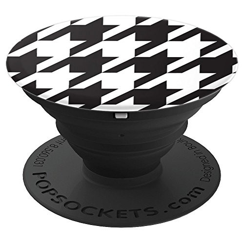 Houndstooth Black and White Pattern Print PopSockets Grip and Stand for Phones and Tablets