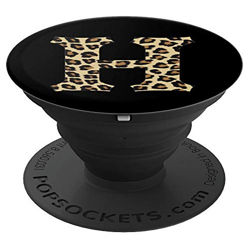 Leopard Cheetah Print Letter H Initial Rustic Monogram Gift PopSockets Grip and Stand for Phones and Tablets