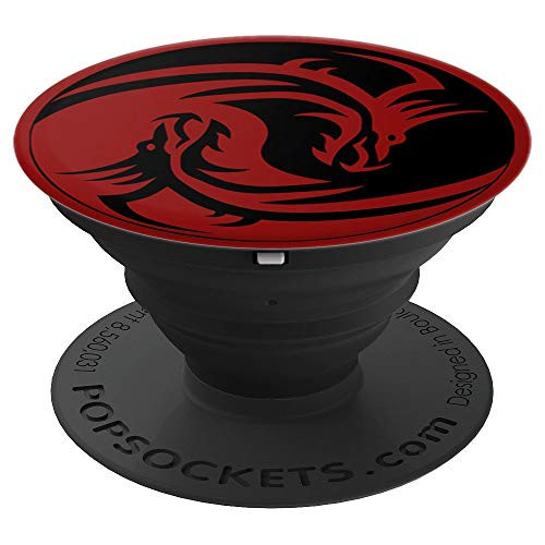 Dragons Circle Yin Yang Symbol Fierce Fire Breathing Warrior PopSockets Grip and Stand for Phones and Tablets