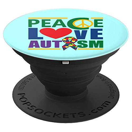 Peace Love Autism  Puzzle Piece Ribbon Autistic Awareness PopSockets Grip and Stand for Phones and Tablets