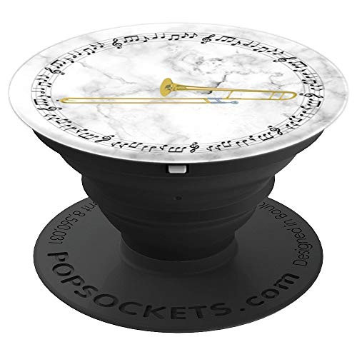 Trombone Player Gift  Music Notes in Circle  White Marble PopSockets Grip and Stand for Phones and Tablets