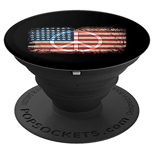 Distressed American Flag Peace Sign equality patriotic gift PopSockets Grip and Stand for Phones and Tablets