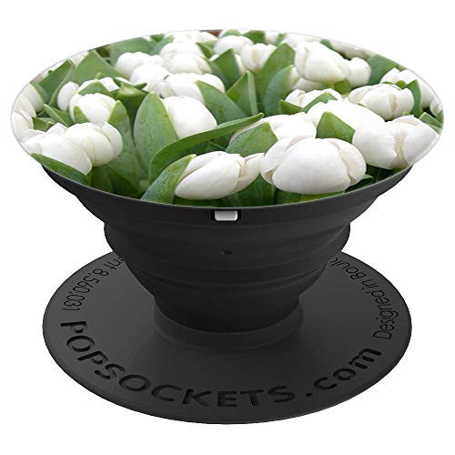 Cute White Tulips Flower Pattern Garden Floral Print PopSockets Grip and Stand for Phones and Tablets Cute White Tulips Flower Pattern Garden Floral Print PopSockets Grip and Stand for Phones and Tablets