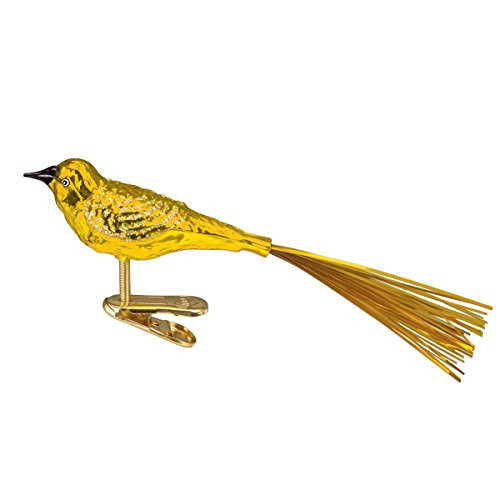 Old World Christmas Glass Blown Clip-On Ornament with Gift Box, Assorted Birds Collection (Lovebird [Yellow])