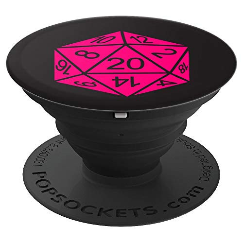 Tabletop Gaming d20 Pink Dice Crit Girl Nerd Gift PopSockets Grip and Stand for Phones and Tablets