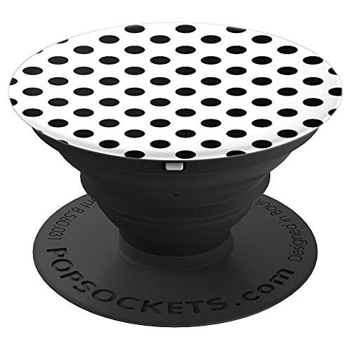 White Black Polka Dot Circle Pattern Gift for Girls Women PopSockets Grip and Stand for Phones and Tablets
