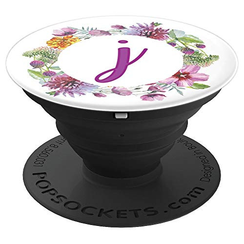Monogram Flower Circle Purple Letter J PopSockets Grip and Stand for Phones and Tablets