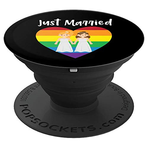 Just Married Double Bride Lesbian Pride Rainbow Color Print PopSockets Grip and Stand for Phones and Tablets
