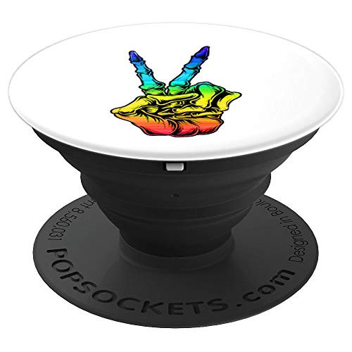 skull hand Peace Sign rainbow peace hand PopSockets Grip and Stand for Phones and Tablets