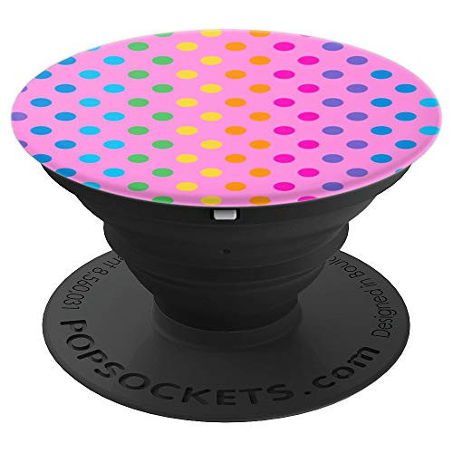 pink rainbow polka dots PopSockets Grip and Stand for Phones and Tablets