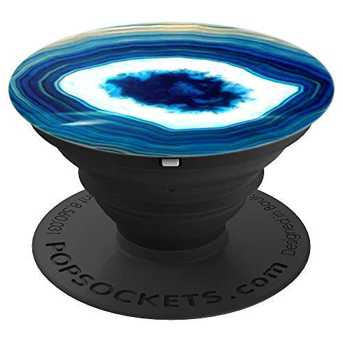 Agate Geode Blue White Print PopSockets Grip and Stand for Phones and Tablets