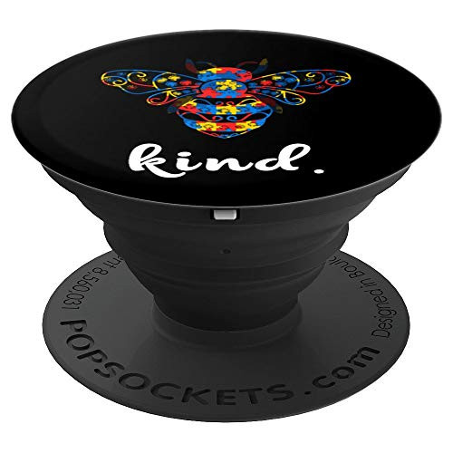 Be Kind Autism Awareness Bee Kind With Puzzle Piece Autistic PopSockets Grip and Stand for Phones and Tablets