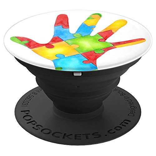 Peace Love Autism Puzzle Pieces Awareness gift PopSockets Grip and Stand for Phones and Tablets