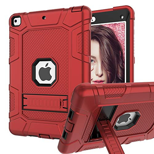 iPad 6th Generation Cases, iPad 2018 Case, iPad 9.7 Inch Case,Hybrid Shockproof Rugged Drop Protection Cover Built with Kickstand for New iPad 9.7 inch A1893/A1954/A1822,/A1823 (Red)