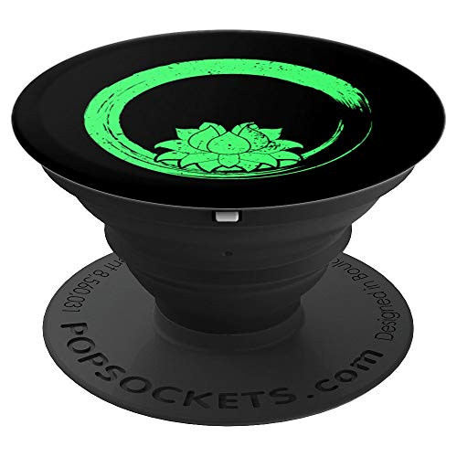 Green Lotus Flower Zen Circle PopSockets Grip and Stand for Phones and Tablets