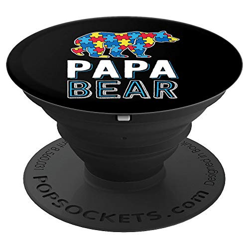 Papa Bear World Autism Awareness Day Family Puzzle Piece PopSockets Grip and Stand for Phones and Tablets