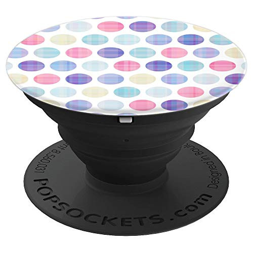 Muted Color Pastel Plaid Circle Dots Pattern On White PopSockets Grip and Stand for Phones and Tablets
