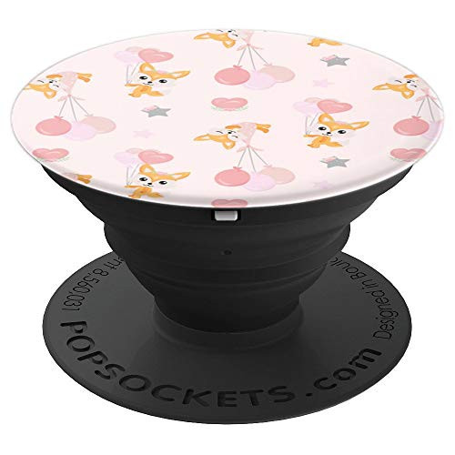 Cute Pattern Baby Fox Holding Heart Balloon Pastel Pink Gift PopSockets Grip and Stand for Phones and Tablets