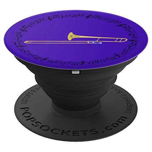 Trombone Player Gift  Music Notes in Circle  Blue PopSockets Grip and Stand for Phones and Tablets