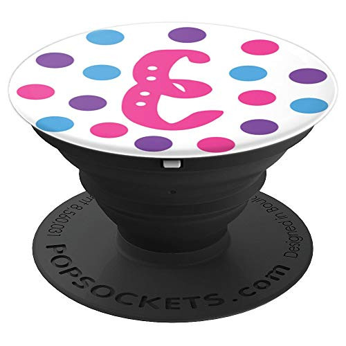 Initial Monogram Letter E Polka Dots Pink Purple Blue Cute PopSockets Grip and Stand for Phones and Tablets