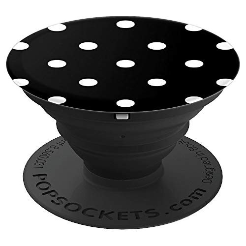 Polka Dots Pattern Dotted White on Black PopSockets Grip and Stand for Phones and Tablets