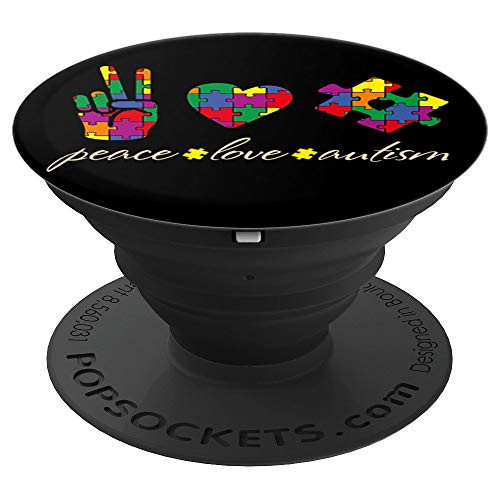 Peace Love Autism Super Cute Puzzle Pieces Autism Awareness PopSockets Grip and Stand for Phones and Tablets