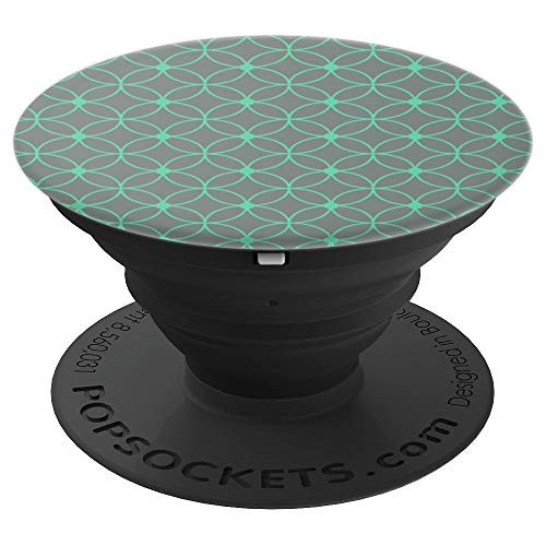 Geometric Circle Pattern in Grey and Mint Green PopSockets Grip and Stand for Phones and Tablets
