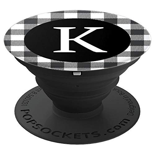 Plaid Letter K Monogram Initial Buffalo Check White Black PopSockets Grip and Stand for Phones and Tablets Plaid Letter K Monogram Initial Buffalo Check White Black PopSockets Grip and Stand for Phones and Tablets