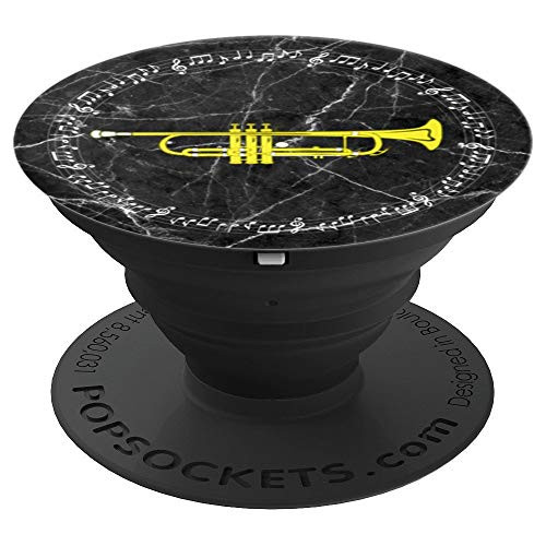 Trumpet Player Gift  Music Notes in Circle  Marble Black PopSockets Grip and Stand for Phones and Tablets