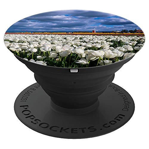 White Tulip Flower Field in Holland PopSockets Grip and Stand for Phones and Tablets