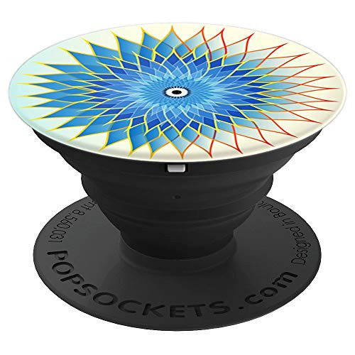 Blue Mandala Kaleidoscope Abstract Sun Flower Art Circle PopSockets Grip and Stand for Phones and Tablets