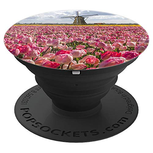 Pink Tulip Flower Field in Holland PopSockets Grip and Stand for Phones and Tablets
