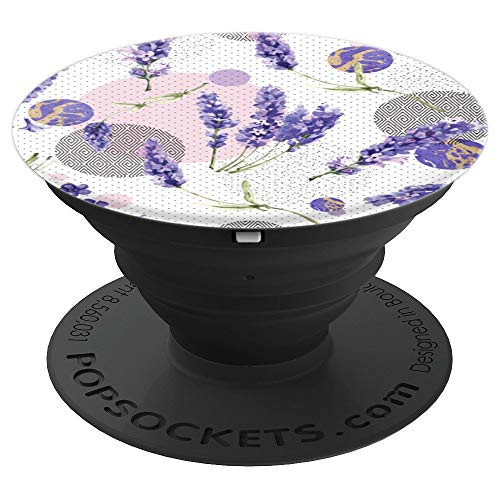 Lavender Flower and Circle Romantic Geometric Pattern PopSockets Grip and Stand for Phones and Tablets
