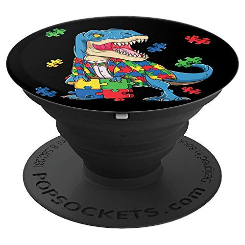 T rex Dinosaur Puzzle Piece Autism Awareness Boys Kids Gift PopSockets Grip and Stand for Phones and Tablets