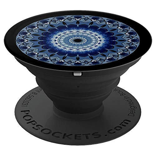 Mandala Weave Pattern Blue and Black Circles PopSockets Grip and Stand for Phones and Tablets