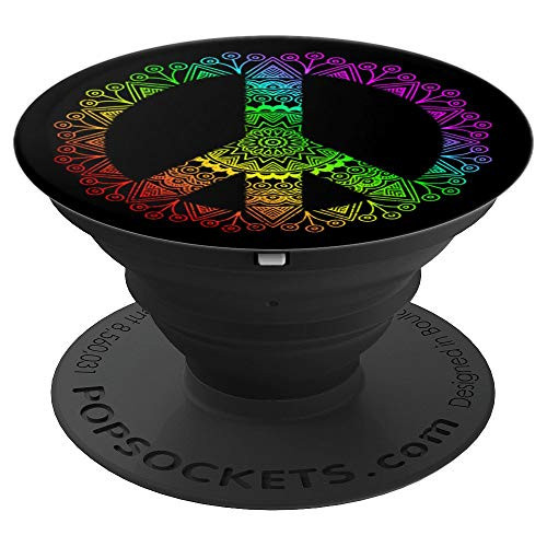 Rainbow Boho Yoga Ornate Mandala Peace Sign Hippie PopSockets Grip and Stand for Phones and Tablets