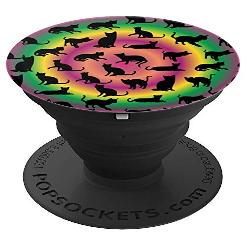 Black Cat Silhouettes on Gradient Circle Background PopSockets Grip and Stand for Phones and Tablets
