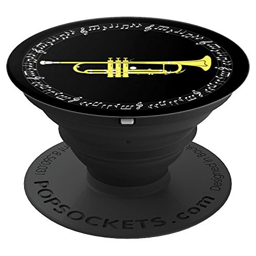 Trumpet Player Gift  Music Notes in Circle  Black PopSockets Grip and Stand for Phones and Tablets