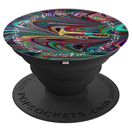 Trombone Player Gift  Music Notes in Circle  Dark Swirl PopSockets Grip and Stand for Phones and Tablets
