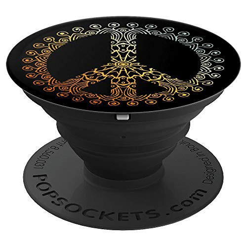 Sunny Neutral Boho Yoga Ornate Mandala Peace Sign Hippie PopSockets Grip and Stand for Phones and Tablets