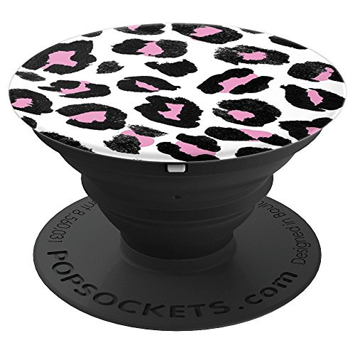 Pink White Leopard Pattern Animal Print Pretty Glam PopSockets Grip and Stand for Phones and Tablets