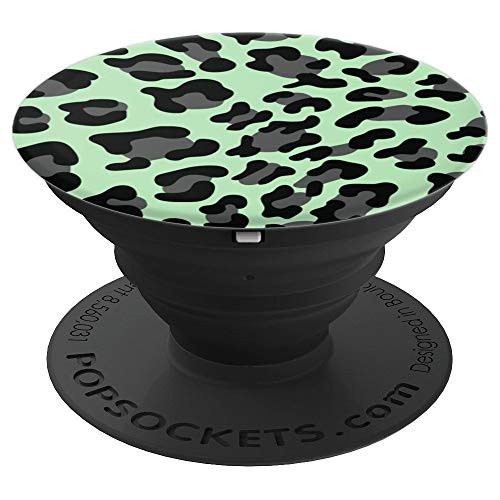 Cute Black Leopard Print Pattern Design For Women On Mint PopSockets Grip and Stand for Phones and Tablets