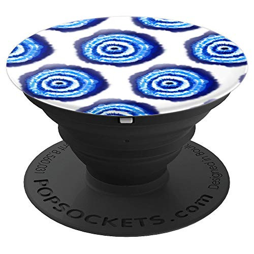 Pretty Blue White Circle Tie Dye Pattern PopSockets Grip and Stand for Phones and Tablets