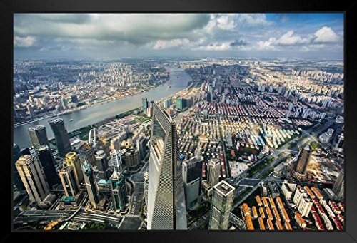 Aerial View Shanghai World Financial Center and Shanghai Skyline Photo Black Wood Framed Art Poster 20x14 Aerial View Shanghai World Financial Center and Shanghai Skyline Photo Black Wood Framed Art Poster 20x14