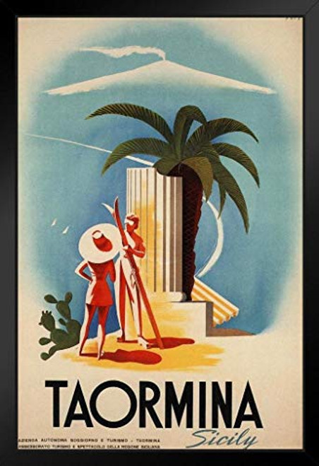 Taormina Sicily Retro Travel Black Wood Framed Art Poster 14x20 Taormina Sicily Retro Travel Black Wood Framed Art Poster 14x20