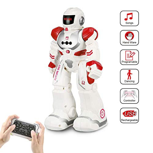 FUNTECH Remote Control Robots for Kids RC Programmable Robotics with Infrared Controller Toys, Gesture Sensing Interactive Walking Singing Dancing Robot Kit for Childrens Entertainment?Red