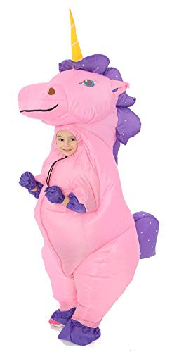 GOPRIME Kid Size Inflatable Pink Unicorn Costume Halloween Costume Gold Small