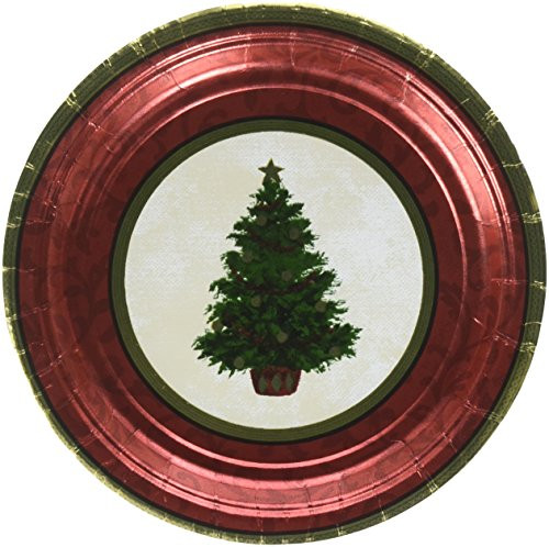 Amscan Classic Christmas Tree Metallic Paper Plates  Party Tableware  96 Ct